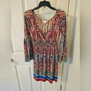 Boston Proper Bell Sleeve Boho Midi Dress Size 0